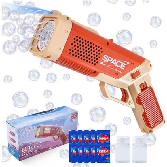 Bubble Gun for Kids - Auto Bubble Machine with Light, 10 Packs Bubble Solution - Picture 1 of 7